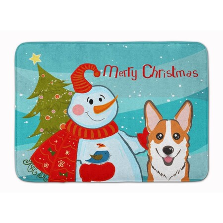 Carolines Treasures Snowman with Red Corgi Machine Washable Memory Foam Mat BB1874RUG